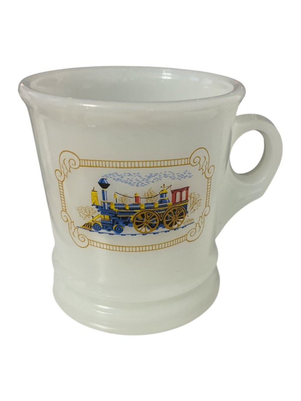 Vintage Avon Milk Glass Train Locomotive Shaving Mug 1970s 3.75 Inch